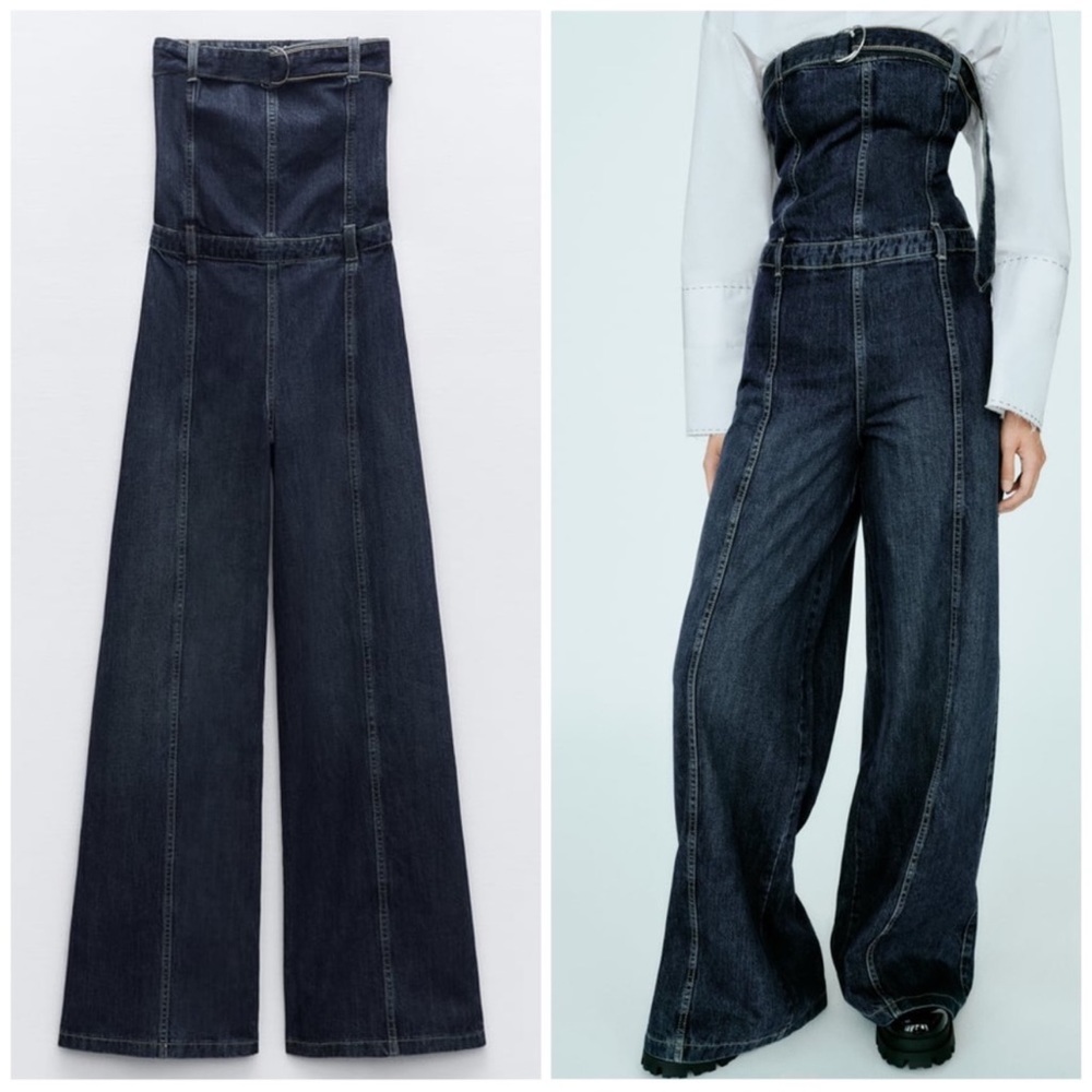NWT! Zara Strapless Denim Jumpsuit